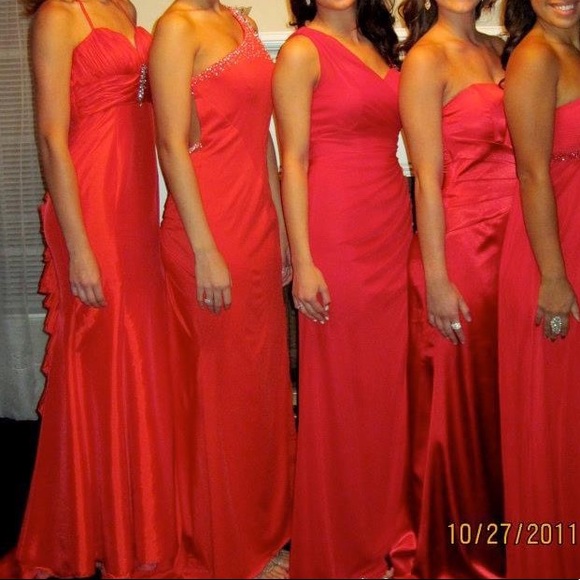 Red Mermaid Designer Rhinestone Pageant Prom Gown - Picture 9 of 13